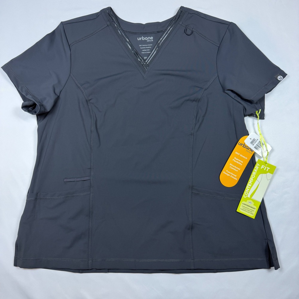 Urbane Impulse Womens 3XL‎ Gray Scrub Top V-Neck 360 Stretch M133219 NWT
